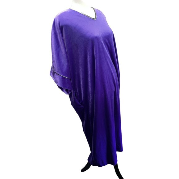 Vintage CocoBay Velvet Metallic VNeck Lounging Casual Dress Sz One Size Plus Pur - Picture 3 of 12